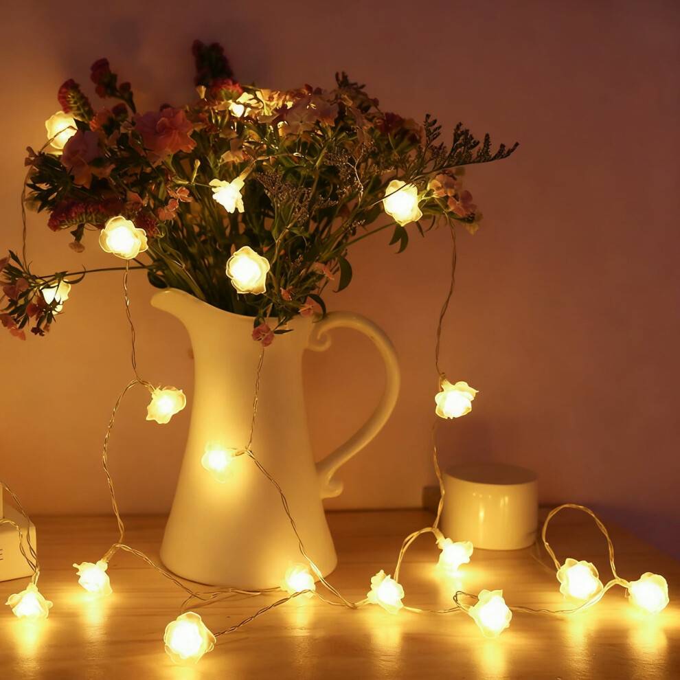Gul PVC LED Rose Lyskæde Batteridrevet 20 Lys 300 cm til Indendørs Bryllupsfestival Romantisk Dekoration Fest Hjemmeindretning