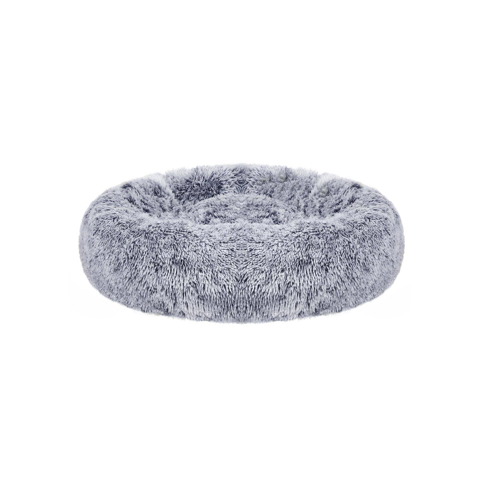 Rund donut hundeseng - fluffy, beroligende med aftageligt, vaskbart betræk, 50 cm - grå