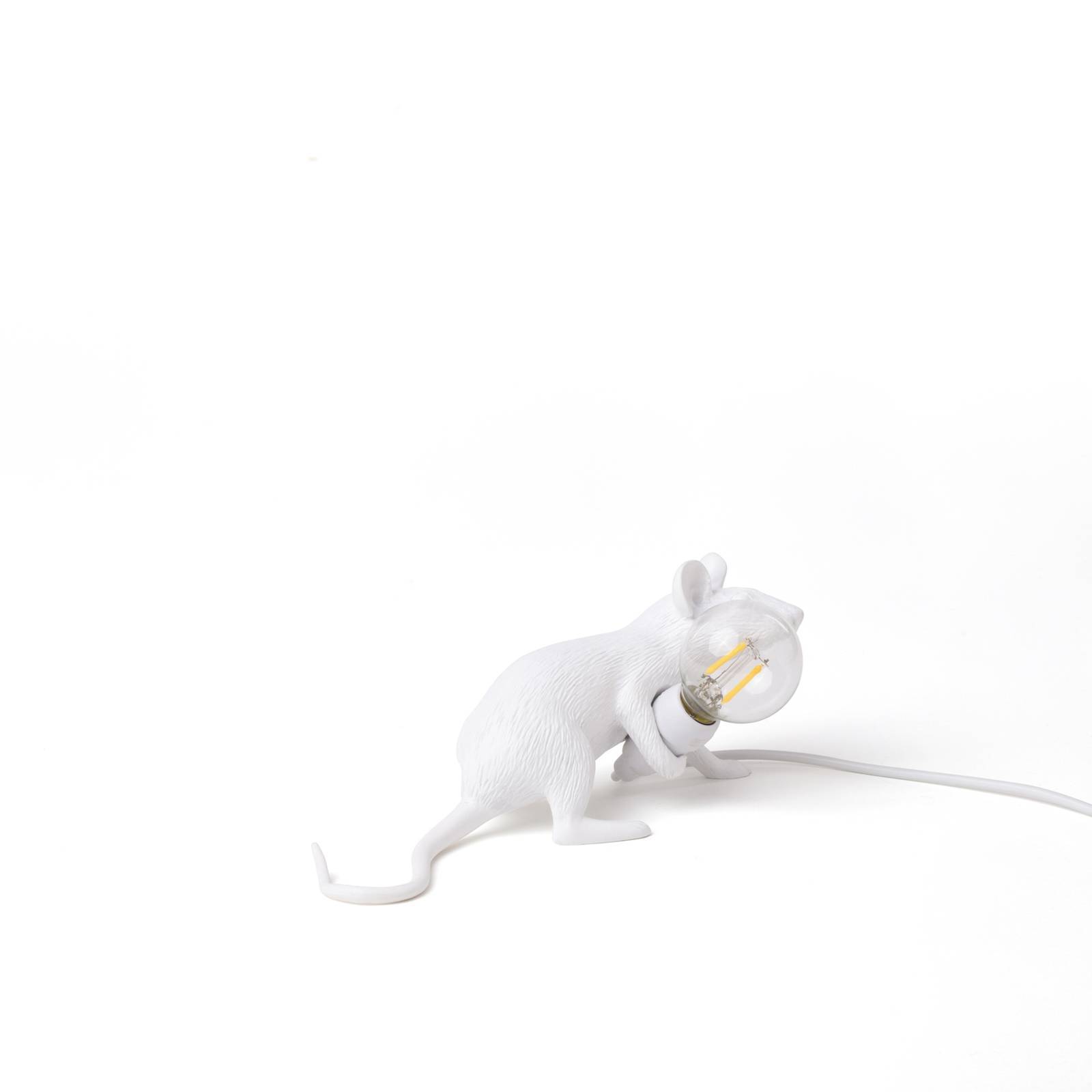 SELETTI LED-dekorbordslampa Mouse Lamp USB liggande vit Valentine, Vitt / opal, Vardagsrum / matsal, Syntetmaterial, Design, Bordslampa