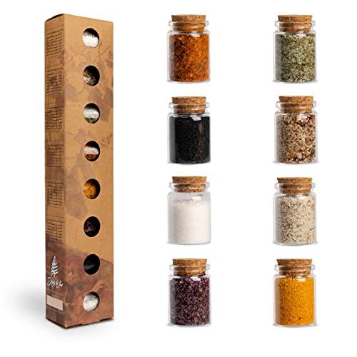 SIMPLY WOOD gourmetsalter, sorter från hela världen som ett idealiskt kryddpresentset/saltset gåvor från havssalt 8 x 25 g, 200 g, utgåva lila