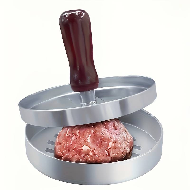 TEMU Heavy-duty Manual Burger Press With Patty Mold & Wood Handle - Outdoor Bbq, Camping, Press For Juicy Hamburgers - Compatible For Kitchen Use