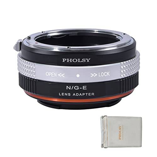 PHOLSY Kompatibel med Nikon G till Sony E, Nikon F till Sony E objektivadapter för Nikon F (G-Typ) monteringsobjektiv och Sony E (NEX) kamerahus, adapter med bländarkontrollringen