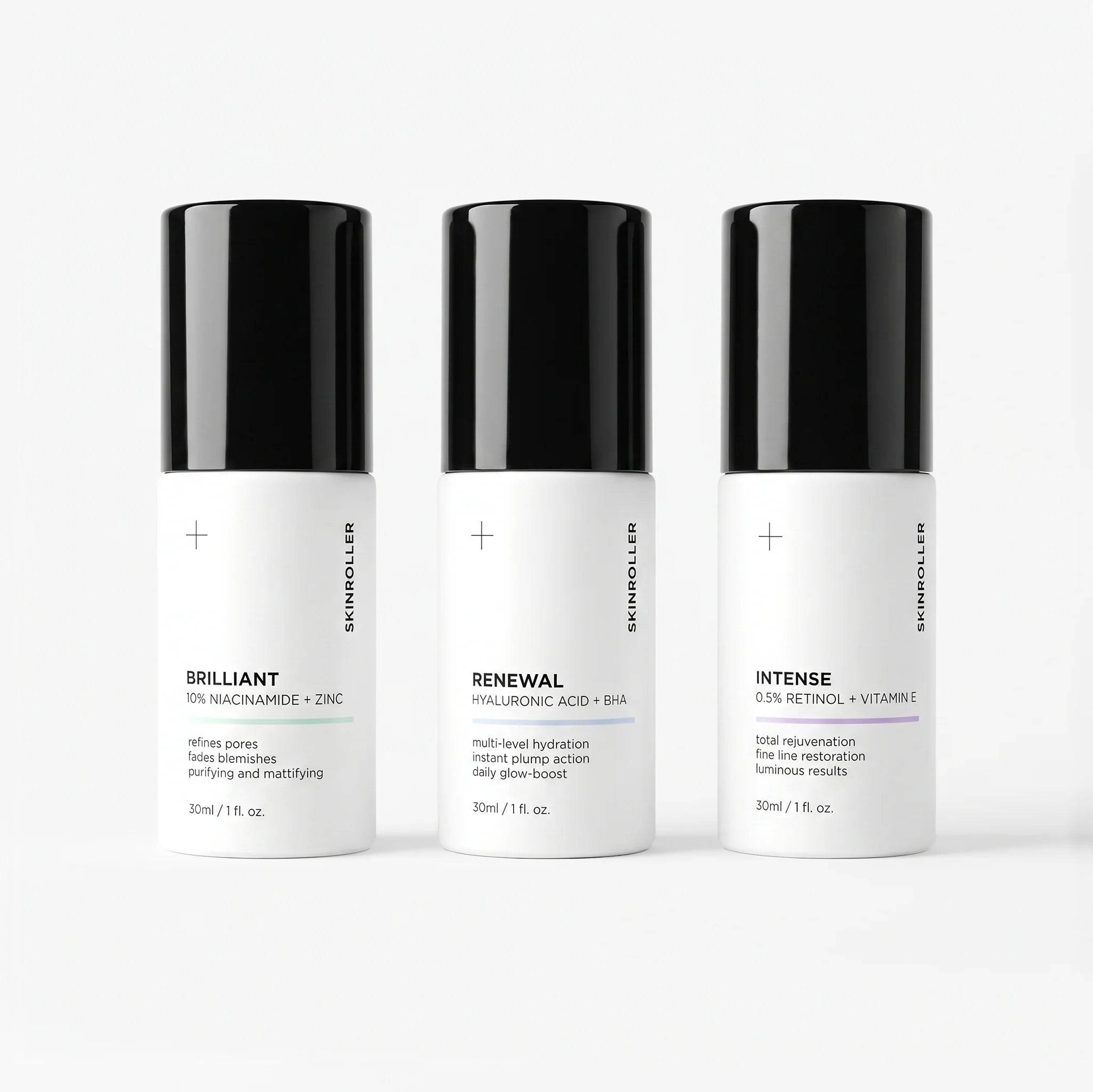 Magic Trio Serum-set - Tre serum för ansiktet med Intense, Brilliant och Renewal - Helt veganska och parfymfria - Skinroller