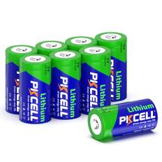 PKCELL CR123A 3 V litiumbatteri, icke uppladdningsbart litium 123 batteri 1 500 mAh för kameror nyckellösa lås larm smarta sensorer fotoblixt, 8 paket