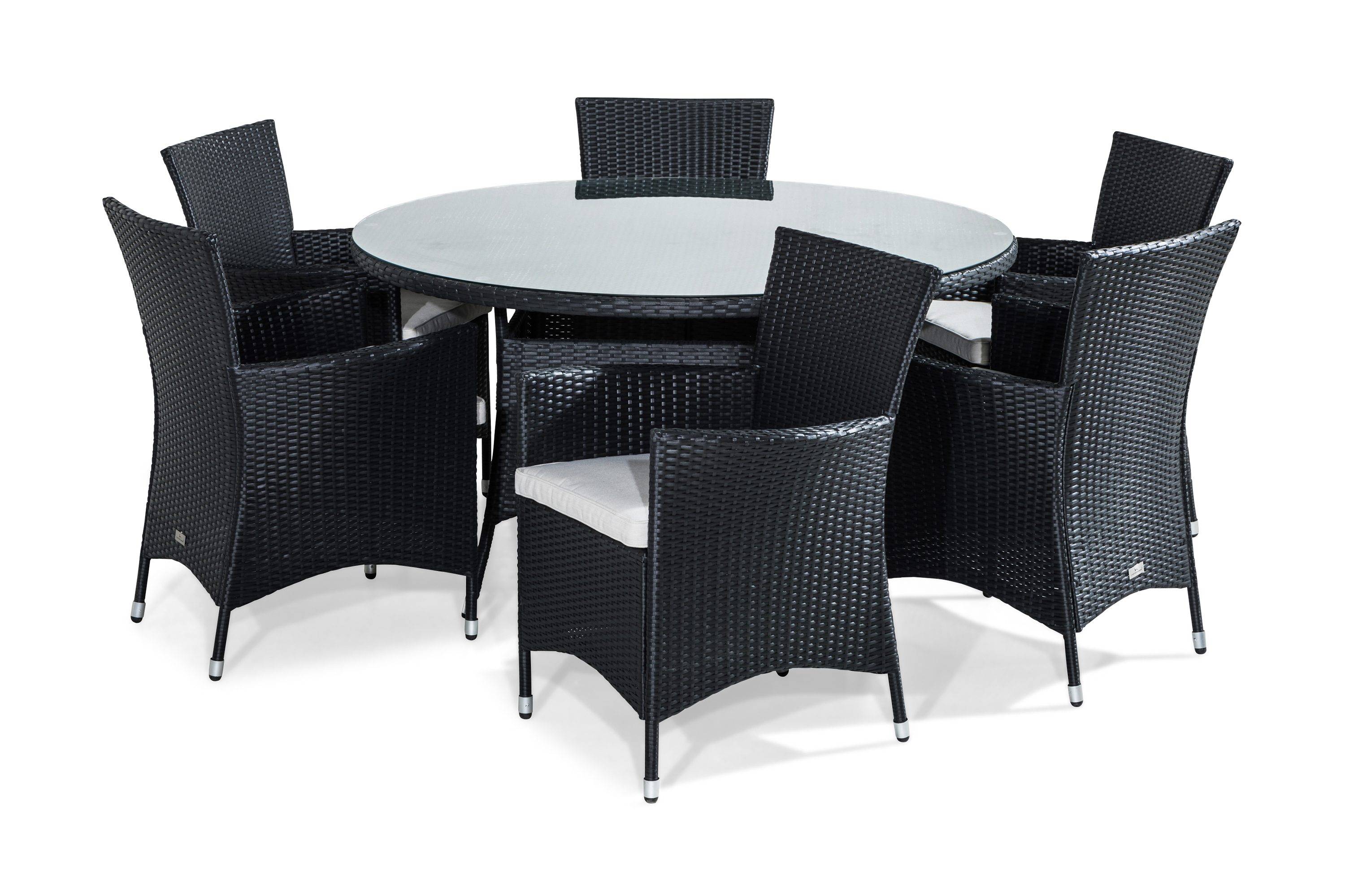 Comfort Garden Thor Matgrupp 140 cm Rund inkl 6 Fåtöljer - Svart Matgrupper utomhus