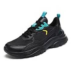 JiuQing Löptränare för män Tennis Promenadskor Lättvikt Bekväma Sport Utomhusskor Jogging Gym Sneakers,Black,38 EU