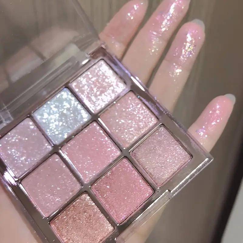 9 färger Ögonskuggspalett Glitter Glittrande paljettfinish Highlighter Ögonskugga Rose Färgton Ögonskugga Skönhet Makeup