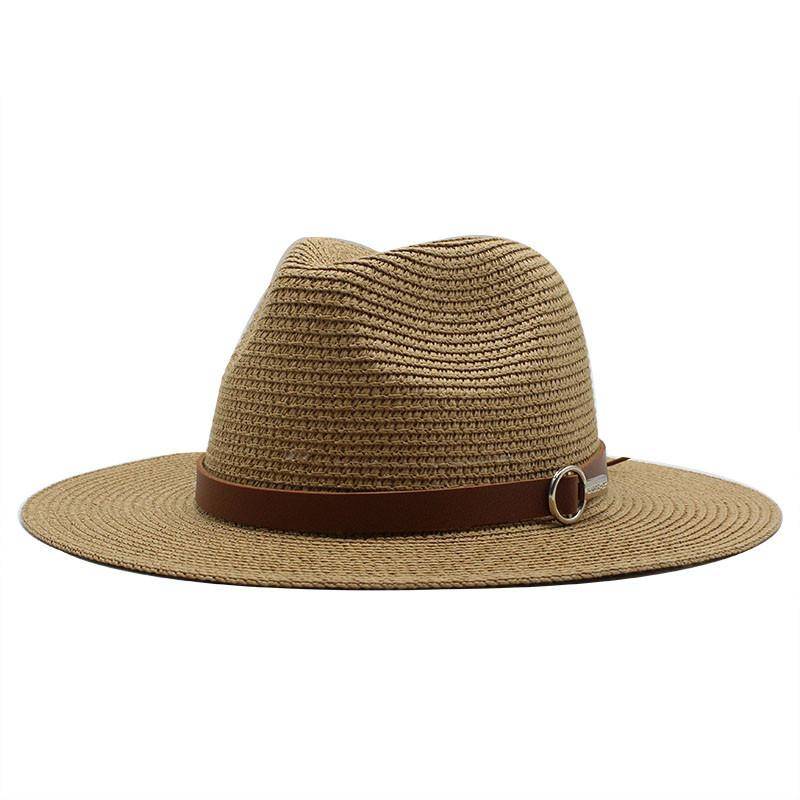 Panamahatt Panama Solhatt Dag Solskydd Resa Semester Strand Vävd Cowboyhatt 56-58cm rosa röd färg