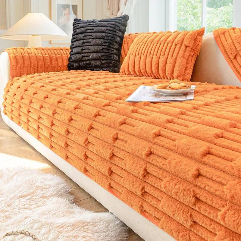 New Sofa Cover Fabric Rabbit Plush Sofas Cushion Winter Thickened Plush Seat Cushion Non Slip Leather Sofa Cover With 70*70cm