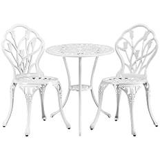 Yaheetech 3tlg Bistro-Set Balkonset Gartenset Essgruppe Sitzgruppe Gartentisch mit 2 Stühlen Weiß