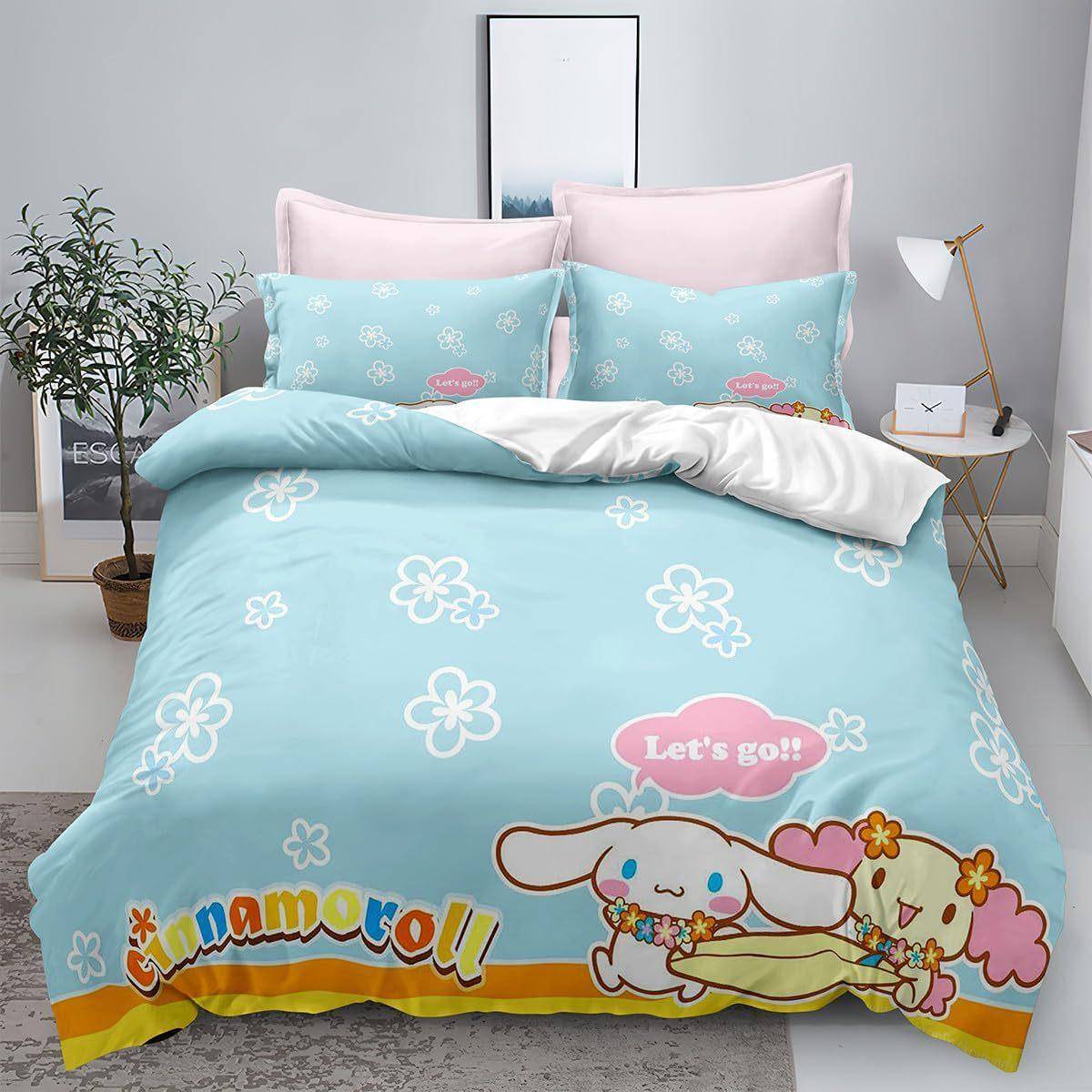Sanrio Pom Pom Purin Cinnamoroll Sängkläder Täcke Överkast Påslakan Örngott 2-3 Delar Set för Barn Vuxen US Full 203x228cm