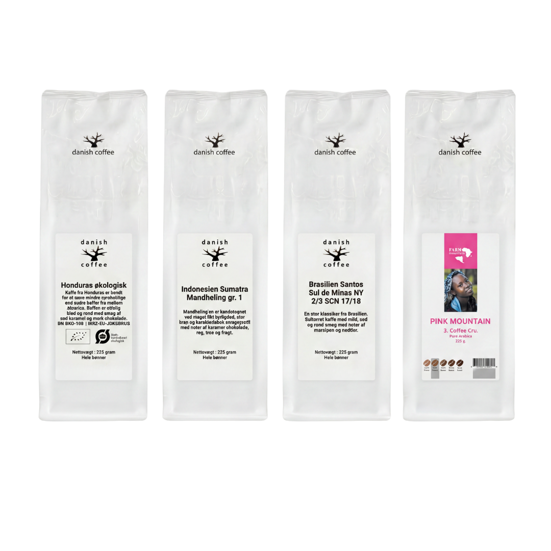 Kaffeagenterne - Friskristet kaffe - Verdenspakke 4 x 225 gram - udvalgte kaffebønner.
