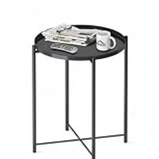 Round Small Side Table, Metal End Table with Removable Tray Modern Style Sofa Side Table, Accent Table for Living Room, Bedroom, Balcony, Office(Black)