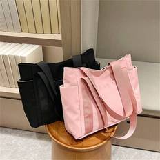 1st Casual axelväska för män och kvinnor, tygväska med stor kapacitet Studentbokväska, enfärgad axelväska, träningsväska resväska, tygväska för skola - Rosa (En-Storlek,svart,röd,Purpur,rosa,grå,Vit)