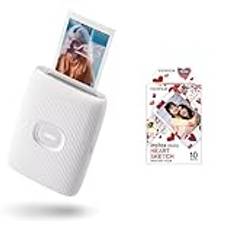 instax mini LINK2 Clay White smartphone printer, Compact & instax mini instant film 10 shot pack, HEARTS SKETCH border