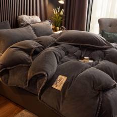 TEMU 1pc Single Duvet Cover With Lining, Thickened Milk Fleece Winter Warm Quilt Cover, Anti-static Velvet Bedding Set, Solid Color Double-sided Coral Fleece Duvet Cover, Fleece Lining