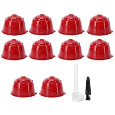 Reusable Coffee Capsule Filter Spoon Brush Kit Fit for DOLCE GUSTO Coffee Machine(Red 10 Capsules1 röd