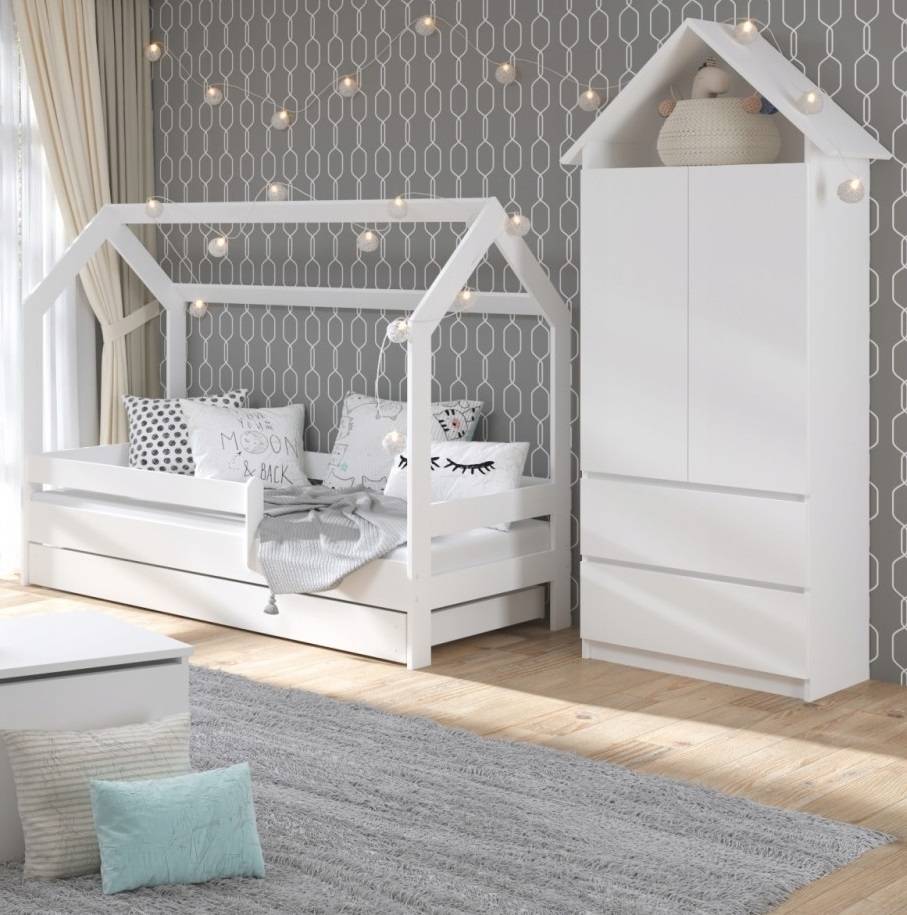 Casa vit barnsäng med utdragbar extrabädd 80x180 cm inklusive madrasser