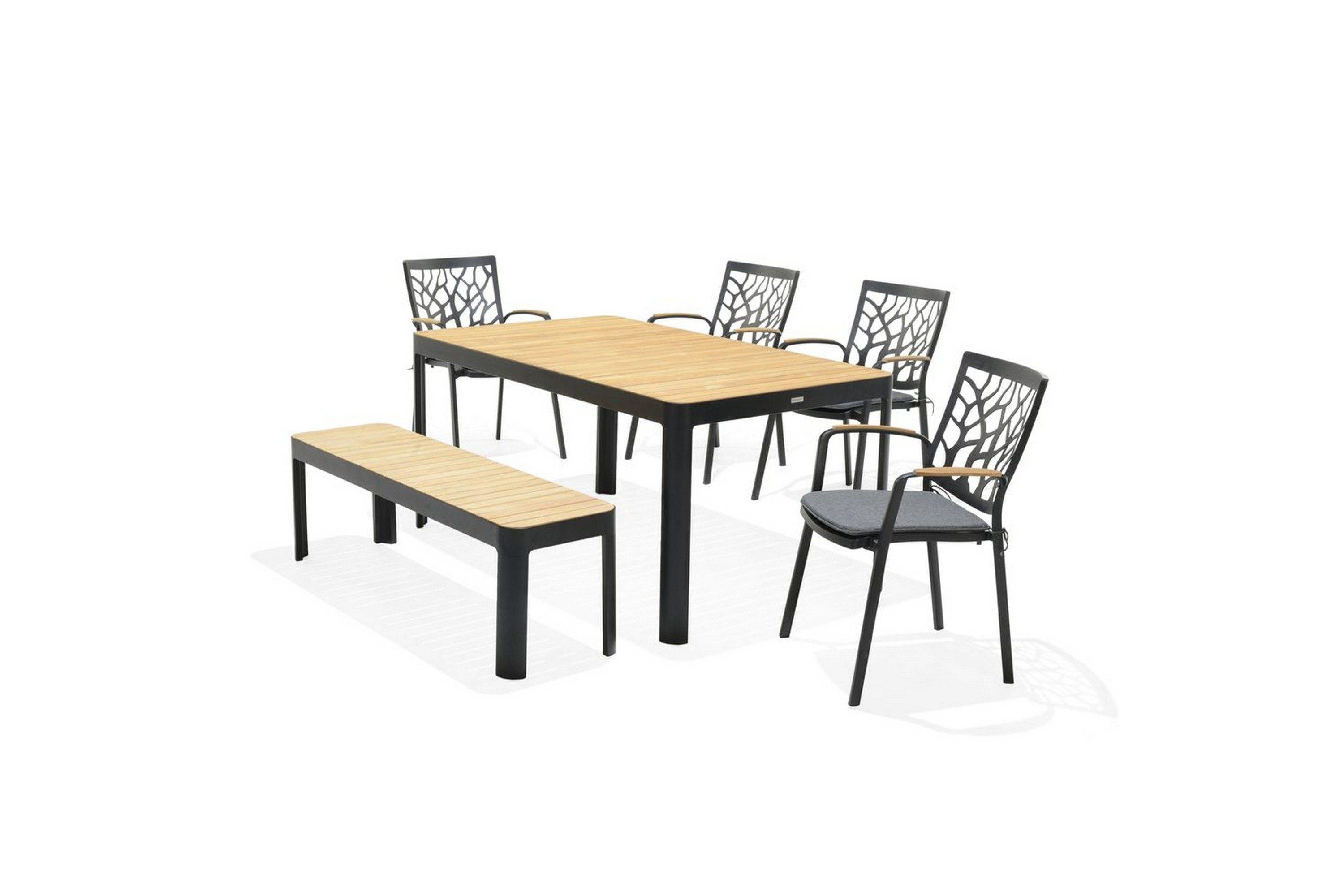 Lifestyle Garden Utomhusmöbelgrupp Portals 161 cm 4 trädskärarstolar + bänk - Matgrupp utomhus Svart,Natur