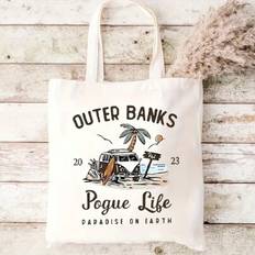 1 st Casual Beach Print Mode bärbar tygväska, unisex, beige lättviktshandväska, lämplig för daglig användning och pendling, återanvändbar canvasväska,