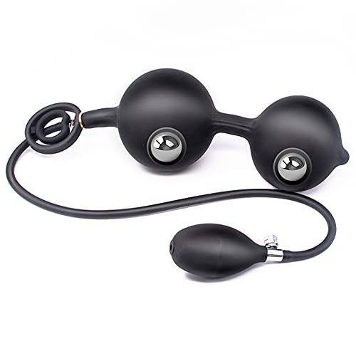 Peadxuno multifunktionell uppblåsbar silikonplugg med pump och ring, inbyggda dubbla stålkulor för anal och vaginal stimulering, sexleksak för män och kvinnor