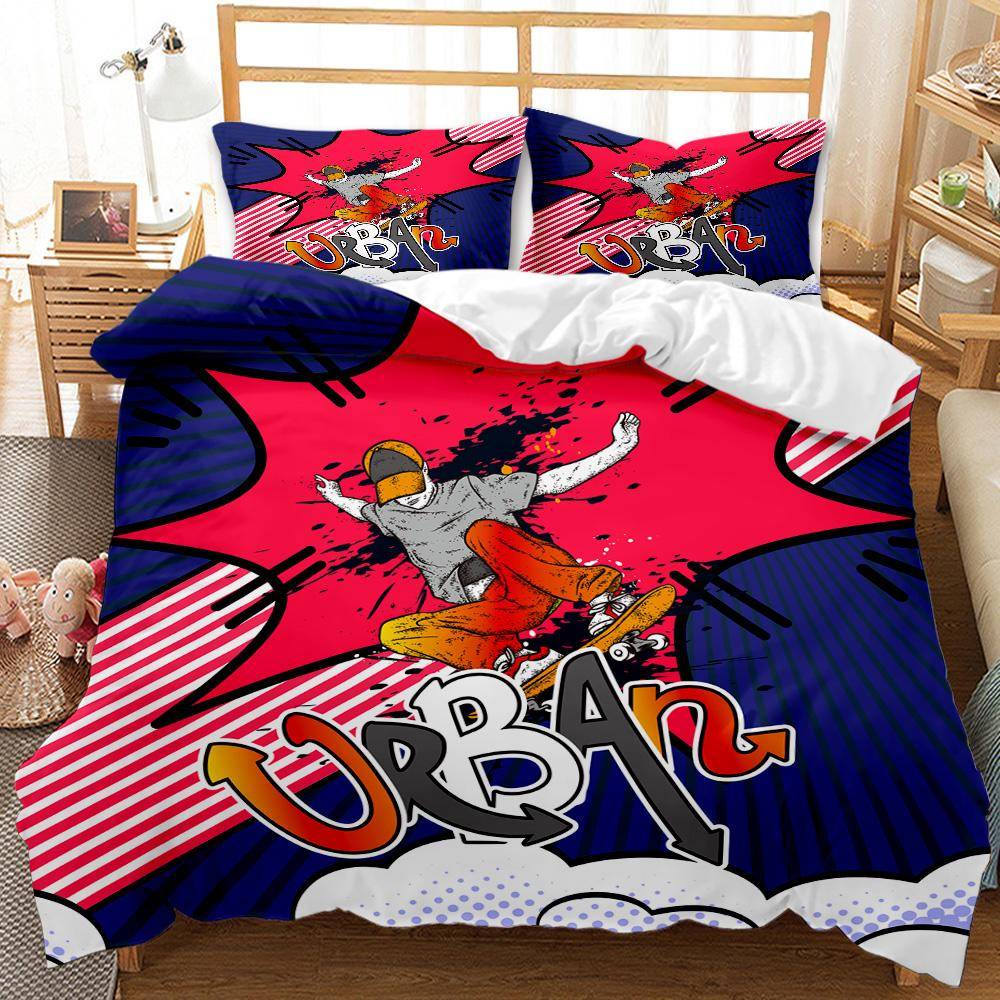 Skateboard Påslakanset Skateboardspelare Hip Hop Sängkläder Set Tonåringar Street Hobby Sport Hippie King Size Polyester Täcke EU single(135x200cm)