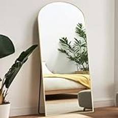 Melodieux Välvd, hellång, stor golvspegel med stativ, 180 x 76 cm, stor fristående helkroppsspegel, guldram, sminkspegel, hängande, lutande spegel, väggmonterad, för sovrum, vardagsrum