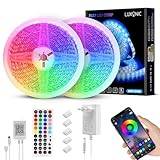 LUXONIC Vattentät LED-remsa 10M (2x5m), 60 LED/M, 600 LED Super Bright, 24V 5050 SMD RGB Flexibel Led Strip med APP och fjärrkontroll, Synkronisera med musikrytm, Tidsstyrningsläge, Heminredning