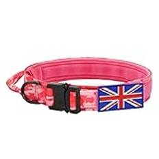 YoothBro Taktiskt hundhalsband med Storbritanniens flagglapp, K9 militär hundhalsband med 1 Airtag-fodral, nylonhalsband med kraftigt metallspänne för medelstora hundar kamouflage rosa, M