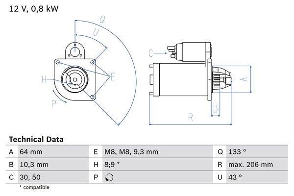 Startmotor 12V BOSCH - fiat - OE 46432262, 46465475, 46763530