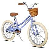 Joystar 20-tums barncykel för 7–10-åriga flickor, med ställ och korg, lila