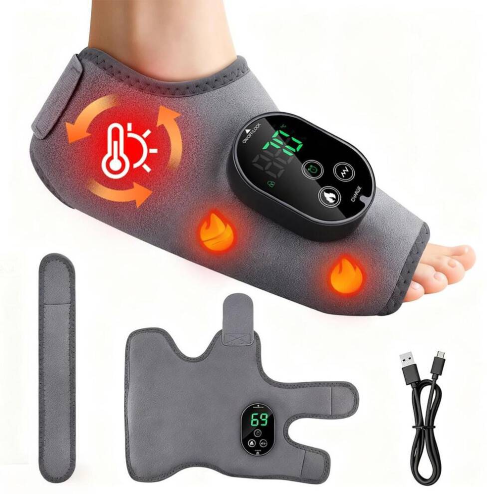 Trådløs opvarmet fodmassageapparat, 3 vibrationstilstande, 6 varmeindstillinger 45-70 C, 3000 mAh, fod- og ankelmassage