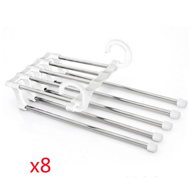 5 In 1 Wardrobe Hanger Multi-functional Clothes Hangers Pants Stainless Steel Magic Wardrobe Clothing Hangers For Clothes Rack - White / 47x18cm 8PCS