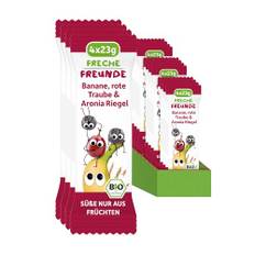 FRECHE FREUNDE Bio Fruchtriegel Rote Traube, Aronia & Banane, Obst Riegel für Babys und Kinder ab 1 Jahr, fruchtiger Snack ohne Zuckerzusatz, vegan, laktosefrei, 6er Pack, 6x (4x 23g)
