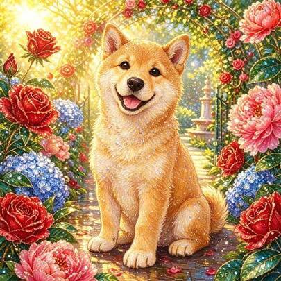1 st DIY 5D diamantmålning-kit med sött Shiba Inu-mönster, rund full diamantkonst, mosaikhantverk, väggdekor för hemmet, utan ram (40*40,30*30,20*20)