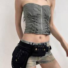 New Classic Popular Retro Style Waist Bag For Men And Women With Multiple Pockets, Casual, Simple, Fashionable And Versatile Rivet Inlaid Mobile Phone - Black