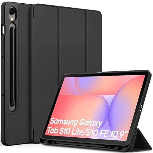EasyAcc fodral för Samsung Galaxy Tab S10 Lite/S10 FE 10,9 tum 2025/S9 FE 10,9 tum/S9 11 tum med S-pennhållare – ultratunn med stativfunktion smalt PU-läderskyddsfodral, svart