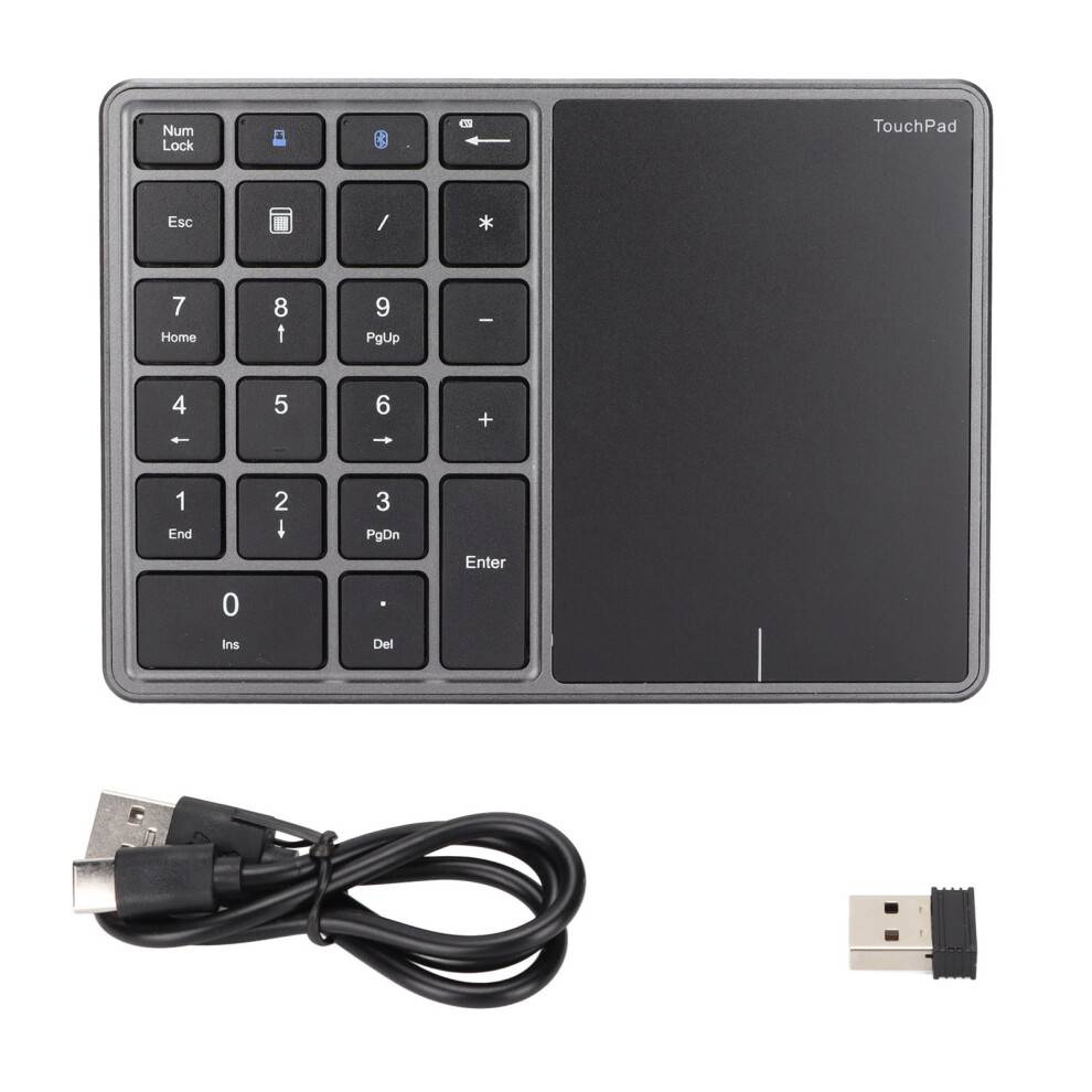 Trådløst numerisk tastatur med touchpad, numerisk tastatur med touchpad, dobbelttilstandsforbindelse, 2.4G Bluetooth, 22 taster med type