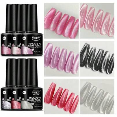 6 st/set kristall kattögon magnetisk gellackset, glansig ljus färg UV-gel emaljlack vackra kristallkattögongelnaglar - Multifärgad