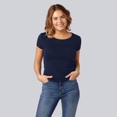 Bambus T-shirt O-hals i navy bl� til damer