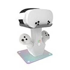 Laddningsdocka för Meta Quest 3S/3, snabbladdningsstation för Oculus Quest 3S/3 tillbehör med RGB-ljus, laddningsstativ för VR-headset och kontroll med 2 uppladdningsbara batterier