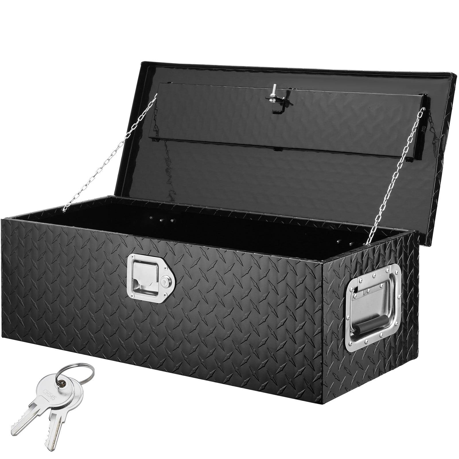Vevor Heavy Duty Aluminum Truck Bed Tool Box, Diamond Plate Tool Box With Side Handle And Lock Keys, Storage Tool Box Chest Box Organizer For Pickup, Truck Bed, Rv, Trailer, 762 X 330 X 244 Mm, Black