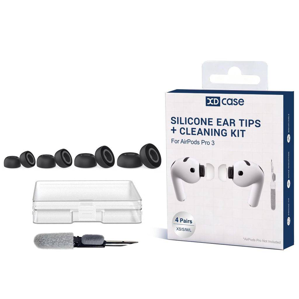 XDcase AirPods Pro 3 Silikone Ørepropper + Rengøringsbørste, 4 Par – Sort