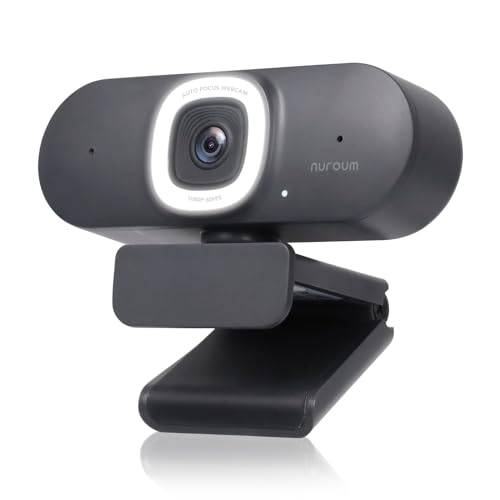 Nuroum V15-AFL Streaming webbkamera med ringljus, autofokus webbkamera för PC med dubbel mikrofon, 1080P 60fps, 75° FOV & ljuskorrigering, USB webbkamera plug-in och spel för Zoom/lag/OBS/Xsplit,