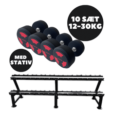 Håndvægtesæt 12 - 30 kg (10sæt) med stativ RØD | NORGYM PRO