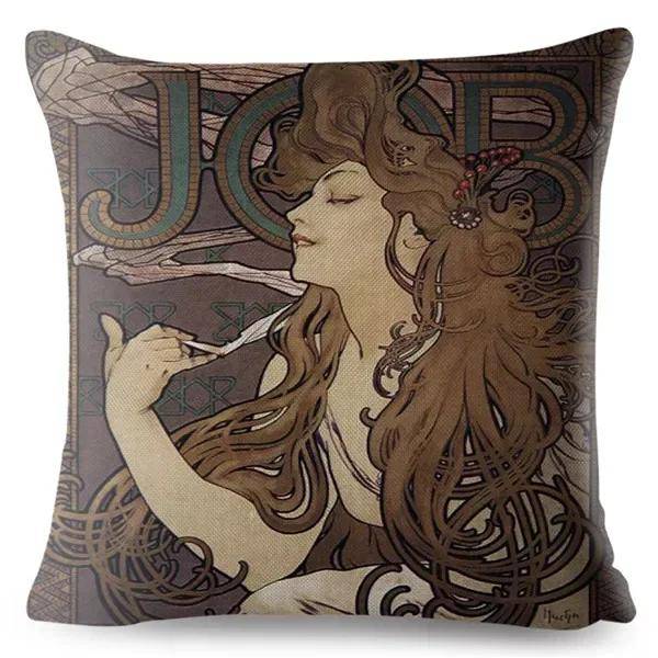 Jugendstil Mucha Galleri Kuddöverdrag Beige Örngott Bil Soffa Heminredning vinröd