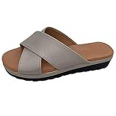 Damtofflor, sandaletter kilklack damer, romerska sandaler damer sommarsandaler damer tofflor fiskmun sommarskor strandsandaler lediga skor damer eleganta bekväma skor, GRÅ, 38 EU