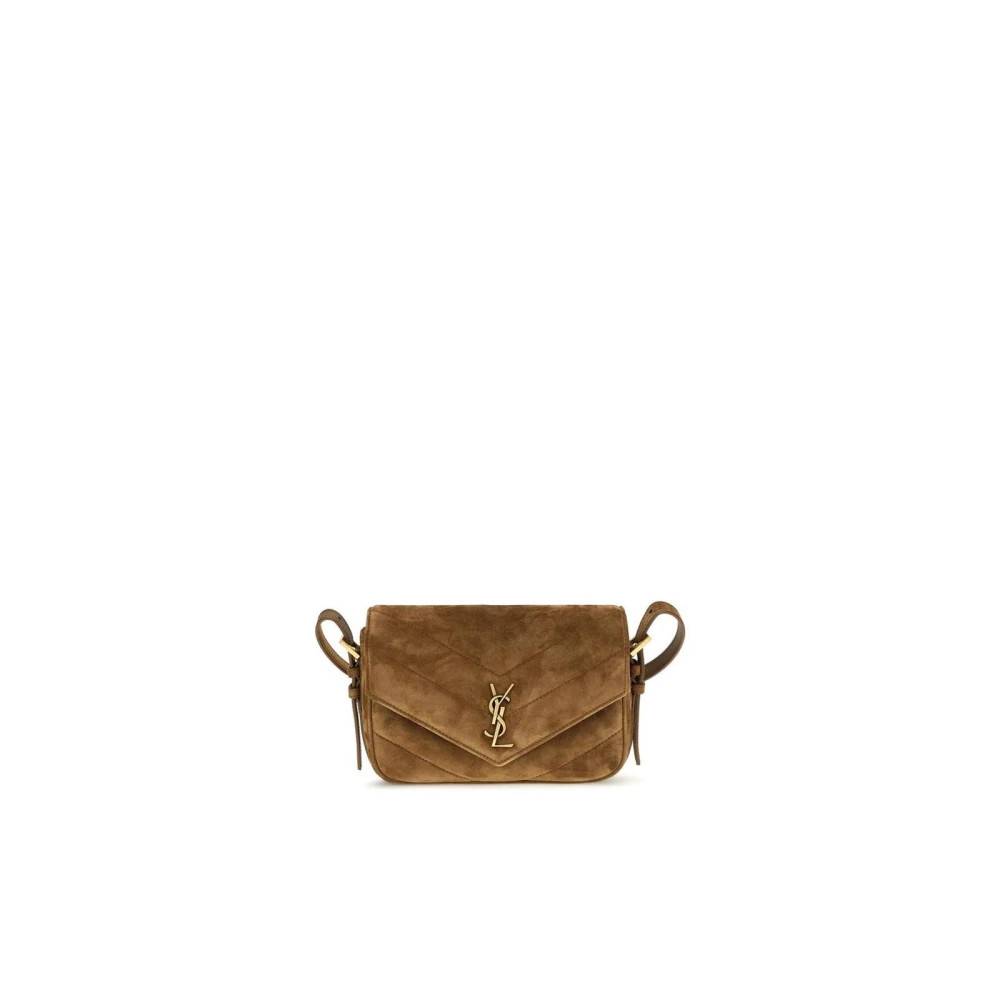 Saint Laurent Loulou Monogram Chevron Suede Skuldertaske - Tasker - Dame - Brun - ONE SIZE - Uld