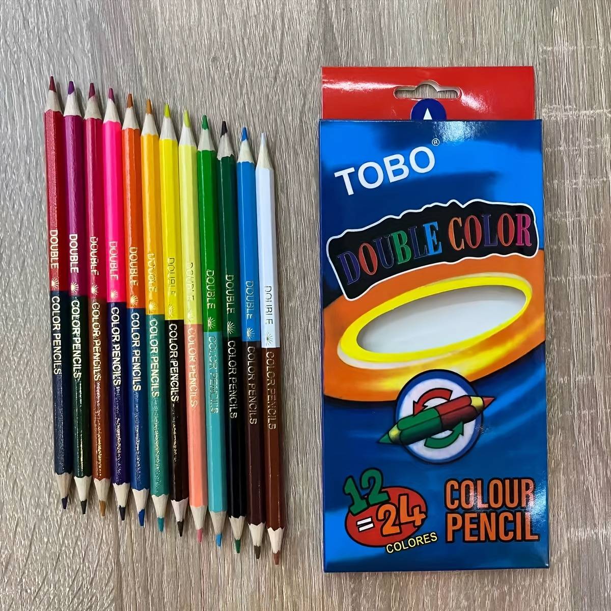Tobo Dual-tone Pencils: 12 Colors, Wooden Body, Suitable For School And Office Use