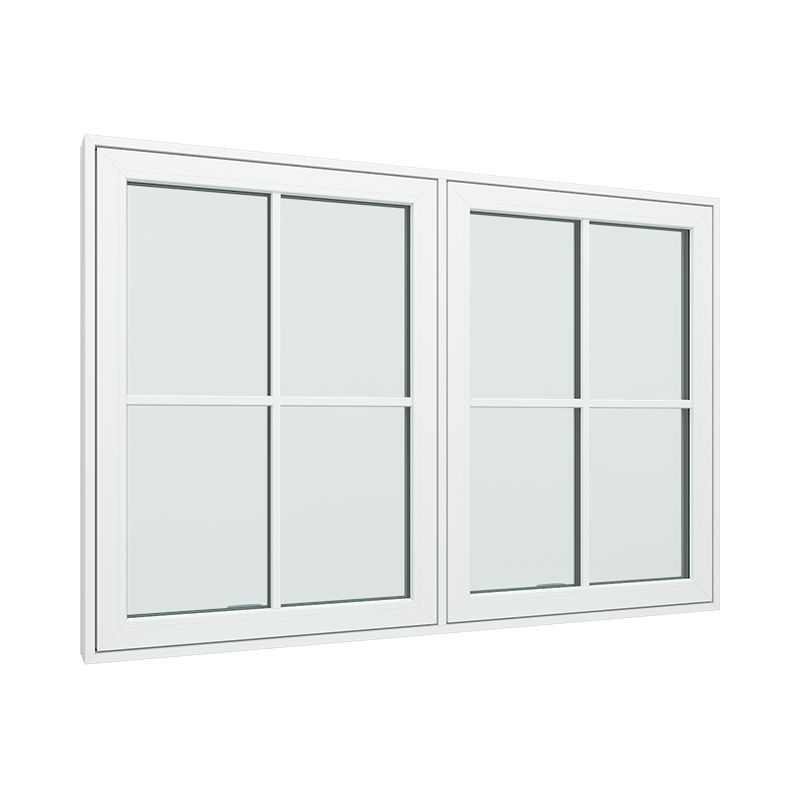 Topstyret vindue 2 fags med 2x2 glasfelter.